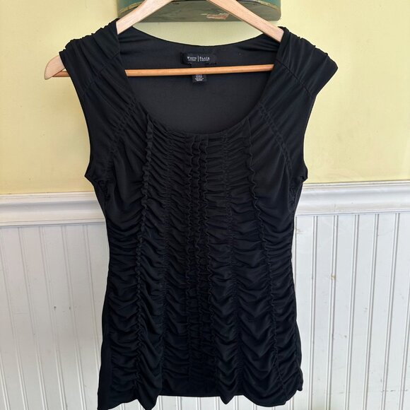 White House Black Market Basic Solid black Sleeveless Top scrunched S - Picture 7 of 9
